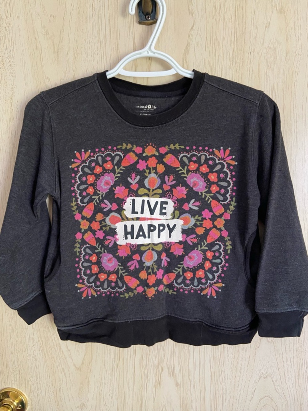 Natural Life LIVE HAPPY Floral Boho Kids Sweatshirt Sz 10-12